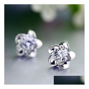 Stud Sier Plated Plum Blossom Ear Studs Sun Flower Earrings Diamond Earring Jewelry Earrings Dhxkv