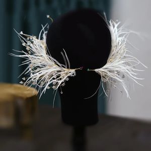 Wedding Hair Jewelry 1 pair Feather Crystal Side Clip Shape Bridal Headdress Super Fairy earrings set Women's Wedding hair Accessories 231013