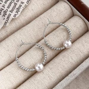 Hoop Earrings PANJBJ 925 Sterling Silver Pearl Beading Earring For Women Girl Individuality Geometric Fashion Jewelry Gift Drop