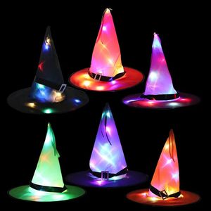 Chapéus de aba larga Balde Chapéus Brilhantes Decoração de Halloween Chapéu de Bruxa LED Luzes Halloween para Crianças Decoração de Festa Suprimentos Ao Ar Livre Árvore Pendurada Ornamento DIY 231013