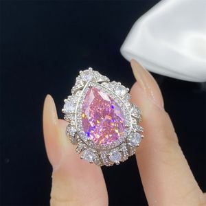 Moda feminina conjunto de jóias de casamento forma de gota de água rosa zircão cristal zircão diamante doce pingente colar brincos anel namorada festa jóias presente de aniversário