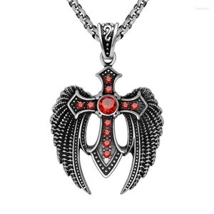 Anhänger Halsketten MIQIAO Edelstahl Titan Rot Zirkon Gothic Adler Vintage Kragen Ketten Halskette Für Männer Frauen Schmuck Gif196Z