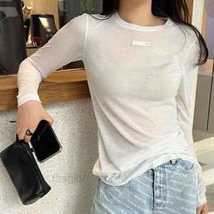 Summer Women's Micro Permeable Patch All Matching Base Shirt Sun Long Sleeve T-shirt Light Fabric Cool Slim Fashion. CC