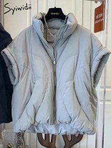 Damenwesten Syiwidii Weste Damen Ärmellose Pufferjacke Herbst Winter Damen Übergroße Lose Lässige Warme Rollkragenpullover Reißverschluss Daunenmäntel 231013