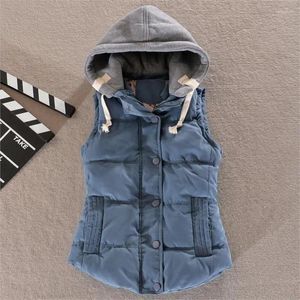 Women's Vests 6XL Women Vest Winter Coat Ladies Gilet Colete Feminino Casual Pocket Hooded Waistcoat Female Sleeveless Jacket