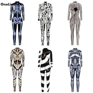 Kvinnors jumpsuits Rompers OneLineFox Female Halloween Festival Costume For Women Cosplay Robot Tryckta kostymer Jumpsuit Skull Carnival Bodysuit Rompers 231013