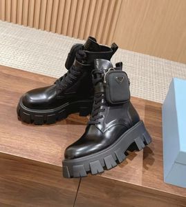 Vinterkvinnor Monolith Brushed Leather Ankle Boot Buckle Martin Stövlar Superkvalitet Svart läder gummi enda dam Motorcykelstövlar