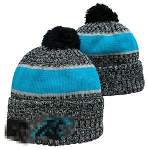 Men Knitted Cuffed Pom Panthers Beanies Bobble Hats Sport Knit Hat Striped Sideline Wool Warm BasEball Beanies Cap For Women