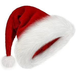 크리스마스 산타 모자 플러시 모자 아이 성인 성인 빨강 흰색 두꺼운 산호 벨벳 크리스마스 장식