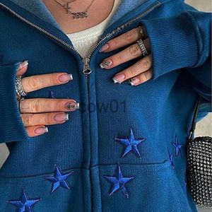 Men's Hoodies Sweatshirts Y2k Zip Hoodie Star Embroidery Goth Punk Sweatshirt Navy Blue Hoodie Sweat Jacket Gothic Long Sleeve Oversized Hoodie Jacket EMO J231014