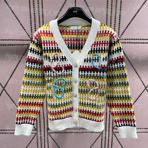Muiticolor Women Cardigan Jacketröjor Lång ärm Kontrast Färg Stickade rockar Charmiga eleganta vinterfjädertröja toppar
