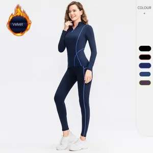 Active Sets Women's Autumn And Winter Velvet Fitness Suit High-elastic Tight-fitting Sports Running Training Yoga Two-piece Set