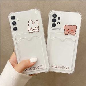 Mobiltelefonfodral Transparent kortplats Holder Telefonfodral för Samsung Galaxy A34 A54 A14 A13 A33 A53 A23 A50 A30S A50S Korea Bear Pocket Bag Cover L230823