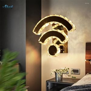 Wandleuchte, modernes LED-Licht, kreative Wifi-Form, K9-Kristall, Edelstahl, für Flur, Wohnzimmer, Heimdekoration, Schlafzimmer