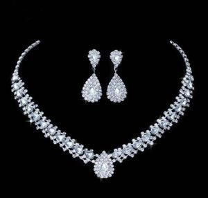 Luxurious Wedding Jewelry Sets for Bridal Bridesmaid Jewelery Drop Earring Necklace Set Austria Crystal Whole Gift50763333927689