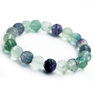 Strand 10mm 12mm Woman Lady Stretch Crystal Round Bead Bracelet Colorful Genuine Fluorspar Natural Fluorite