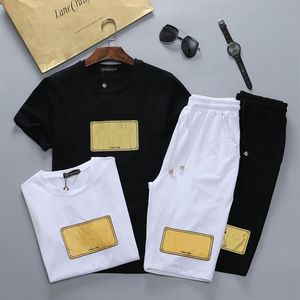 Summer Suit T Shirt Gold Signature Seal Leisure Men Kort ärm shorts243p