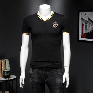 Homens camisetas Alta Qualidade Marca Bordado V-Pescoço Homens 5XL 4XL 2021 Verão Camiseta Homme Manga Curta Masculino Camisetas Camiset179N