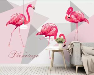 Wallpapers Modern Geometric Flamingo Art 3d Wallpaper Mural Papel De Parede Living Room Sofa TV Wall Kids'room Papers Home Decor