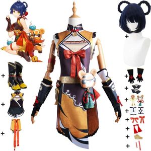 Cosplay Anime Game Genshin Impact Xiangling Xiang Ling Cosplay Costume Wig Shoes Liyue Wanmin Restaurant Cute Loli Uniform Hallowen Suit