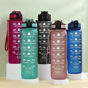 Water Bottles 1 Liter Bottle Motivational Sport Leakproof Drinking Outdoor Travel Gym Fitness Jugs 900ml Cup