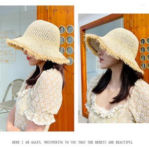 Береты, соломенная шляпа от солнца для женщин, модная женская шляпа с широкими полями для отдыха, стиль защиты для активного отдыха