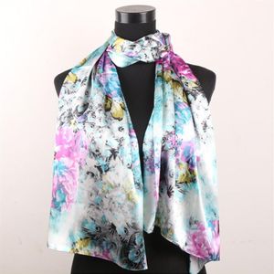 1pcs Fuchsia Pony Grey Silver Yellow Scarf Peacock Feathers Women's Fashion Satin Oil Painting Long Wrap Shawl Beach Silk 160265D