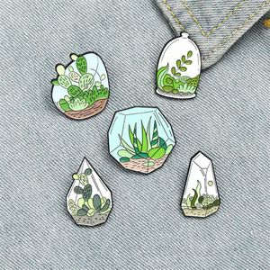 Cartoon Glass Enclosed Potted Plant Pins Cactus Aloe Badge Brooches For Unisex Children Anti Light Buckle Clothing Pin Fashion Acc220J