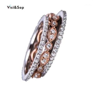 Bandringe Visisap 3 in 1 Brautring Set für Hochzeit Zubehör Rose Weißgold Farbe Frauen Modeschmuck Tropfen B5221327t