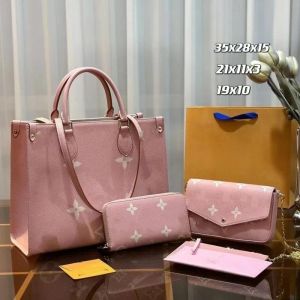 5A Luxurys Designer Bag Lady Designer Top Quality Leather Composite Tote Bag Clutch Shoulder Bag Präglad Flower Shopping Handväska 3 st/Set Combination Påsar 023