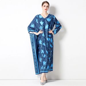 Podstawowe sukienki swobodne Summer moda europejska luźna muzułmańska islamska eid sukienka kobiety w szyku w szyku batwing rękaw Batwing Asymetryczne długie szaty swobodne vestido feminino 2024
