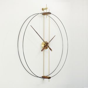 Nordic modern simple creative Spanish clock Black walnut double pole double circle quality big wall clock