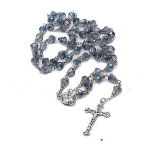 Perline di preghiera Collana con croce di rosario di cristallo Collana con croce di santi cattolici Forniture regalo omaggi288P