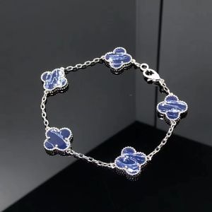 Conjunto de jóias de luxo azul claro trevo de quatro folhas pulseiras frisadas s925 prata dez flores colar presentes para o dia dos namorados dia das mães