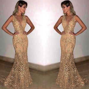 Casual Dresses Sexy Open Back Sequined Maxi Dress Floor Length Sleeveless Strapless Deep V Neck Mermaid Party Champagne Gold Silve290H