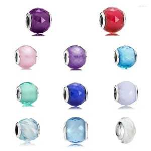 Lösa ädelstenar 925 Sterling Silver White Pink Blue Purple Green Murano Glass Diy Bead Fit Original Armband Women Charms smycken