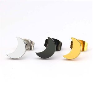 Everfast 10pairs lot Simple Black Gold Moon Stainless Steel Earrings Minimalist Earring Sailor Studs Fashion Ear Jewelry For Women279r