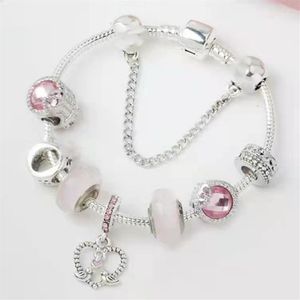 1621cm Ny rosa charmarmband 925 Silverarmband charm hjärtpärlor Birdhänge DIY smycken passande för jularmband och valen237j