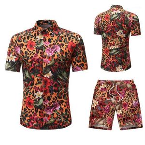 Mode Männer Outfit Set Tropical Vintage Gedruckt Kurzarm Shirt Shorts Anzug Sommer Strand Casual Kleidung Männer Ropa Hombre M61255u