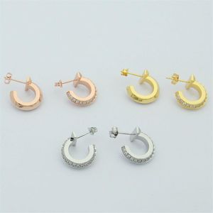 Womens C-ring earrings Studs Designer Jewelry With drill Studs gold silvery rose gold Full Brand as Wedding Christmas Gift2532
