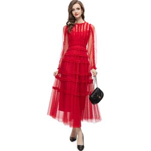 Women's Runway Dresses O Neck Long Sleeves Striped Ruffles Printed Elegant Tiered Elegant Fashion Designer Party Prom Gown