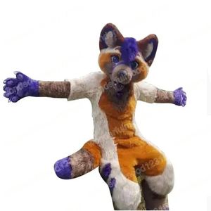 2024 Desempenho Furry Husky Fox Mascot Trajes Carnaval Hallowen Presentes Unissex Adultos Jogos Fantasia Roupa Férias Outdoor Publicidade Outfit Terno