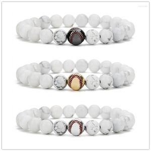 Strand 10 pçs cobre beisebol branco howlite pedra contas pulseira buda esporte energia reki yoga jóias241c