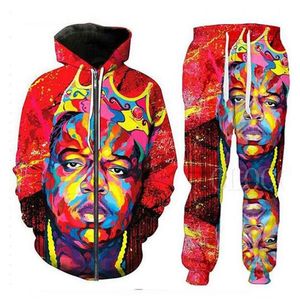 Novo masculino feminino o notório b i g biggie smalls 3d impressão casual moda zíper hoodies moletom hip hop agasalhos com capuz calças225e