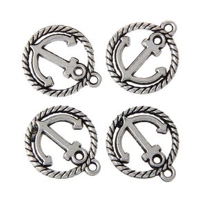 Zinc Metal Alloy Anchor Charm Pendants Round Antique Silver Carved Hollow jewelry making Findings 50pcs300n