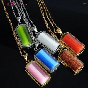 Pendant Necklaces Square Artificial Opal Gem Pendants Stainless Steel Choker Link Chain Jewelry Collares Collier