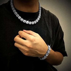 2023 Nya modehiphopsmycken 11mm Square Diamond Tennis Chain Halsband och armband för män