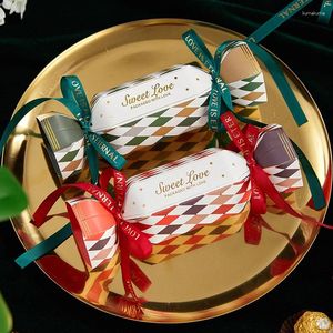Gift Wrap 20 Pcs/Lot Creative Candy Shape Rhombus Lattice Wedding Box Festive Small Packaging Paper With Ribbon