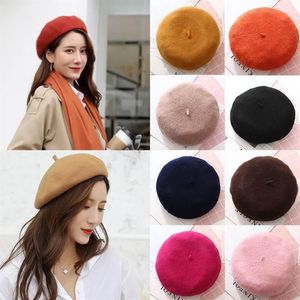 Fashion Lady Spring Winter Vintage Berets Hat Målare Style Hat Women ull Solid Color Caps Female Bonnet Warm Walking Cap186C