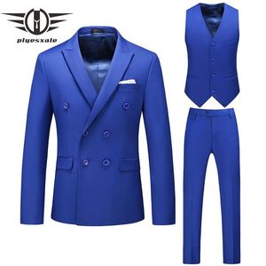 Men's Suits & Blazers 3 Piece Royal Blue Suit Men Yellow Black White Red Purple Wedding For Double Breasted Office Formal Dre317M